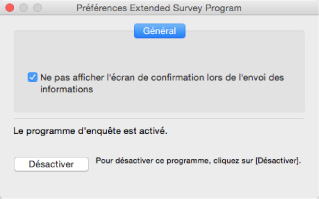figure : Écran des préférences du programme Extended Survey Program Preference